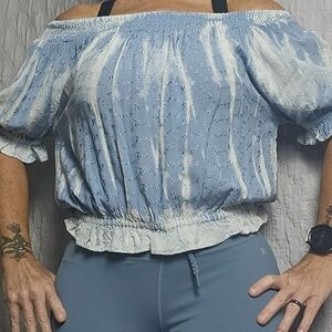 Off Shoulder Blue Crop Top